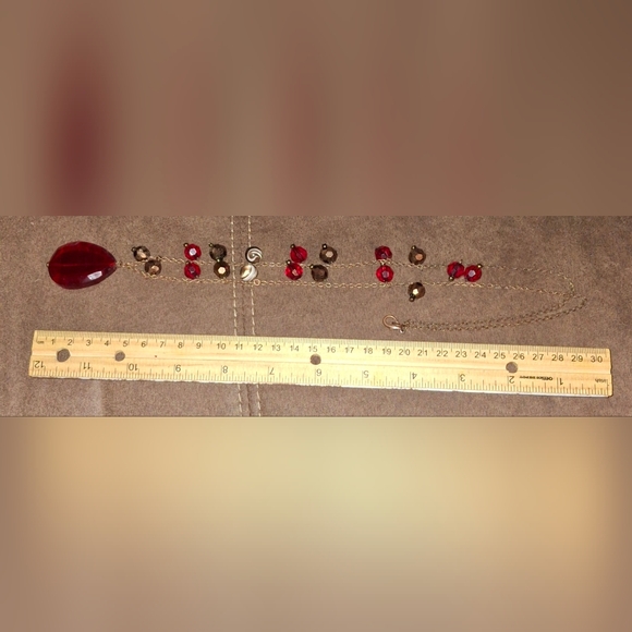 Eye agate & Glass Pendant Station Necklace Red , Brown Gemstone - Picture 6 of 9